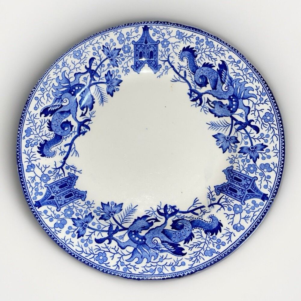 Boch Belgium Vintage Dragon Plate Blue White Chinoiserie 8” La Louviere